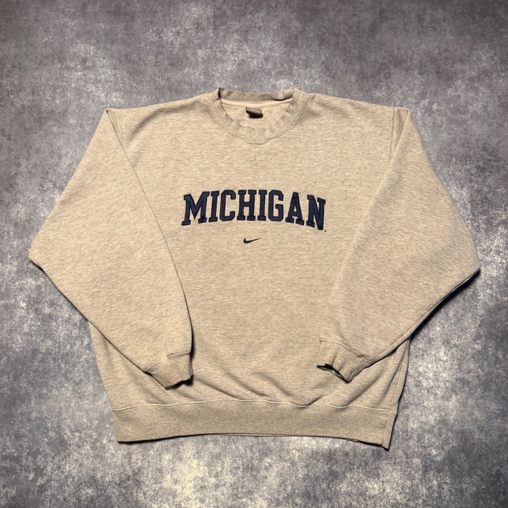 VTG Nike Team Michigan Wolverines Crewneck Sweatshirt XL Gray Center Swoosh 90s